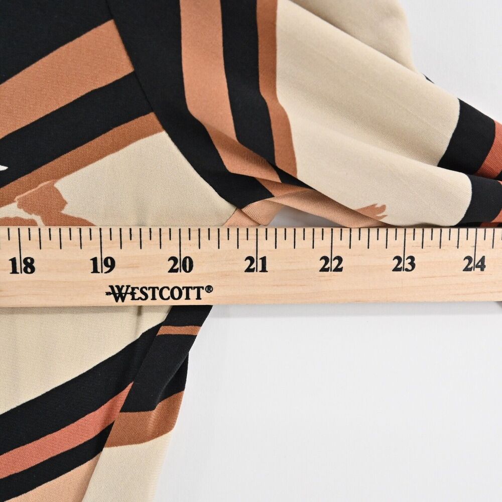 BCBGMAXAZRIA Dress‎ Sz L Brown Stripe Floral Collared Faux Wrap Long Sleeve Midi - Picture 11 of 12